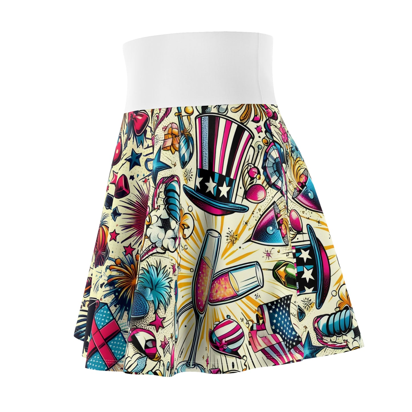 Retro Pop Art Celebration Skater Skirt — All-Over Print Party Skirt